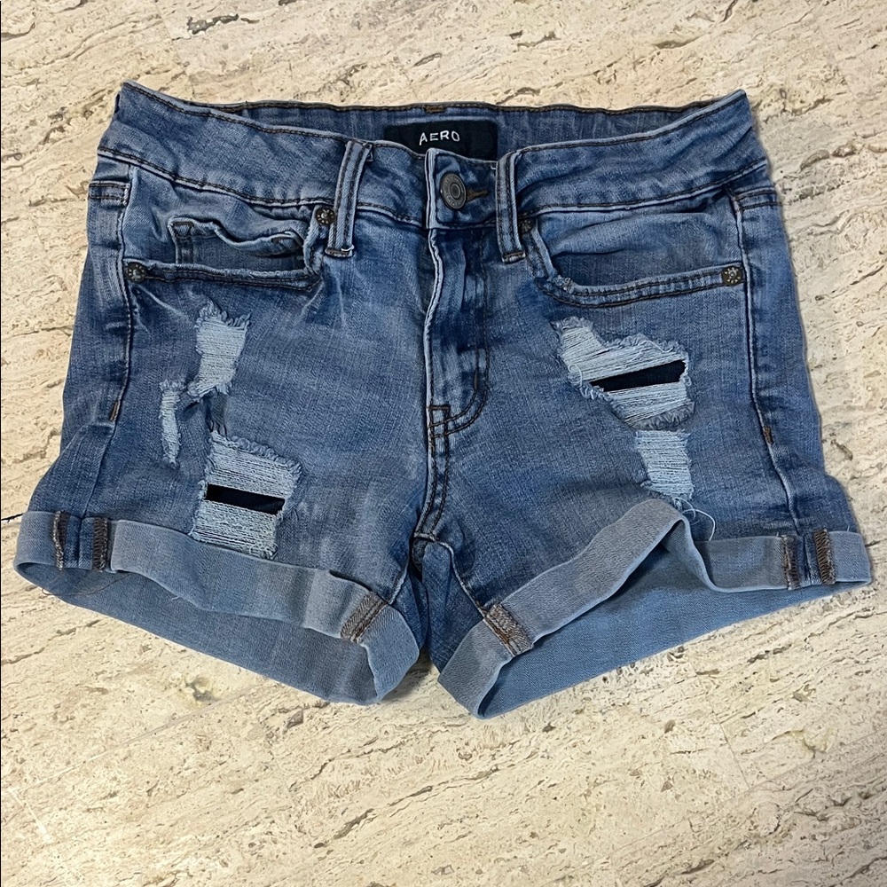 Aero Kids Blue Distressed Denim Shorts
